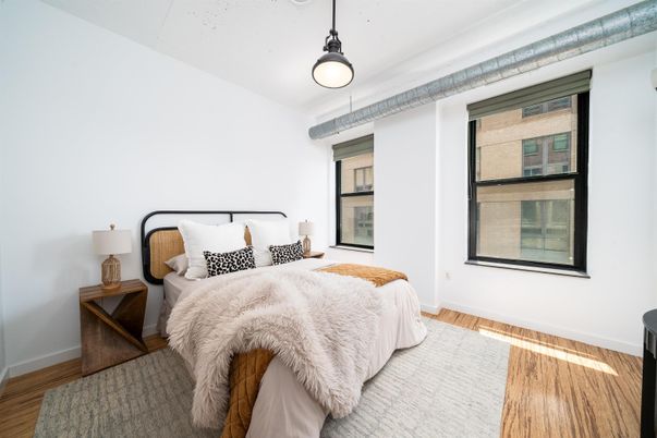 Bedroom, Interior, Pendant Lights, Wood Texture Flooring