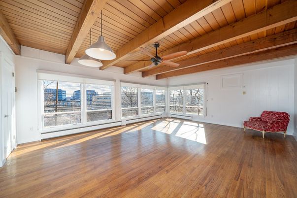 Empty room, Interior, Pendant Lights, Wooden Beams, Wooden Ceilings, Wood Texture Flooring