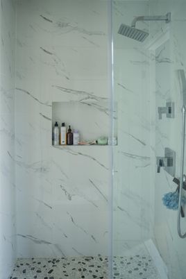 Bathroom, Glass Shower, Interior, Marble Walls