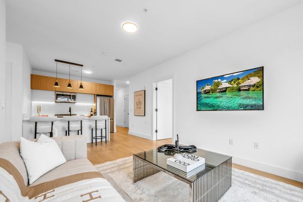 Interior, Kitchen, Living room, Pendant Lights, Recessed Lighting, Wood Texture Flooring
