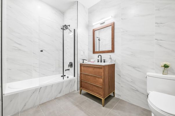 Bathroom, Glass Shower, Interior, Marble Walls