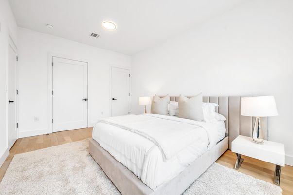 Bedroom, Interior, Recessed Lighting, Wood Texture Flooring