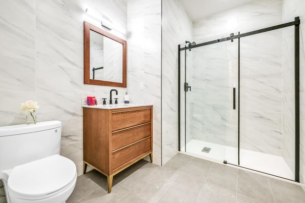 Bathroom, Glass Shower, Interior, Marble Walls