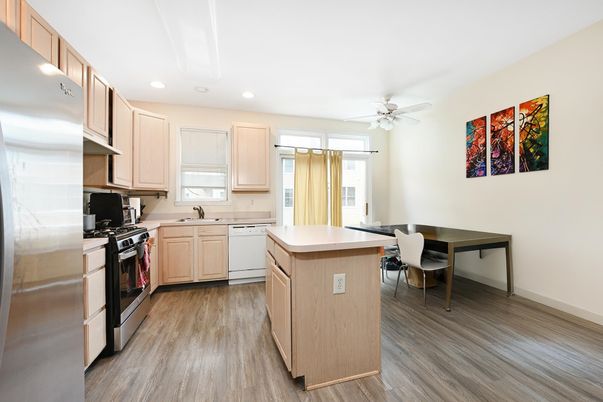 Dining room, Interior, Kitchen, Recessed Lighting, Wood Texture Flooring