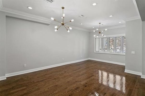 Empty room, Interior, Pendant Lights, Recessed Lighting, Wood Texture Flooring