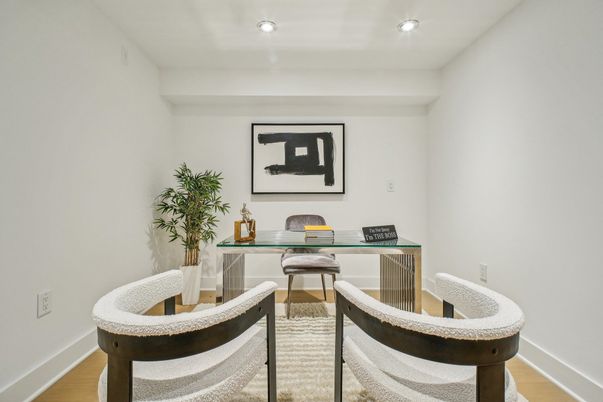 Home Office, Interior, Recessed Lighting, Wood Texture Flooring