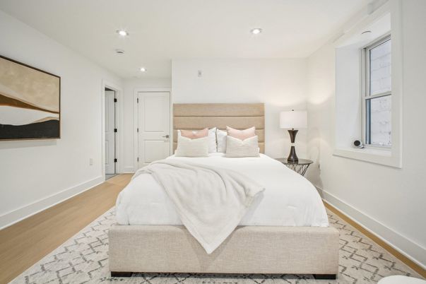 Bedroom, Interior, Recessed Lighting, Wood Texture Flooring