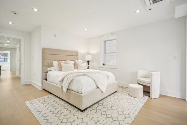 Bedroom, Interior, Recessed Lighting, Wood Texture Flooring