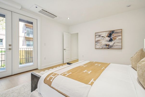 Bedroom, Interior, Recessed Lighting, Wood Texture Flooring