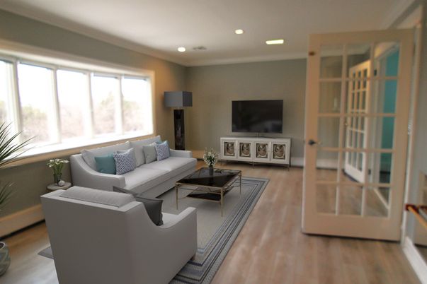 Interior, Living room, Recessed Lighting, Wood Texture Flooring