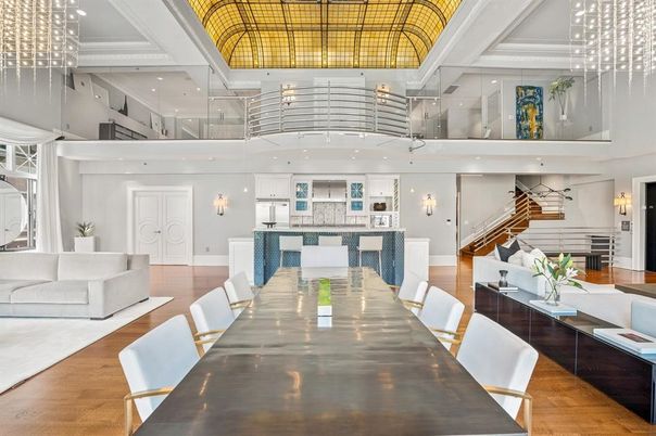 Dining room, Interior, Pendant Lights, Wood Texture Flooring
