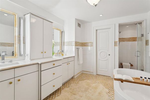 Bathroom, Dual Sink Vanities, Glass Shower, Interior, Recessed Lighting