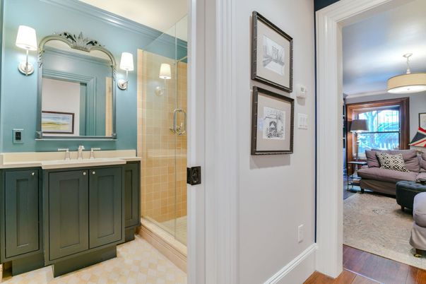 Bathroom, Glass Shower, Interior, Wood Texture Flooring