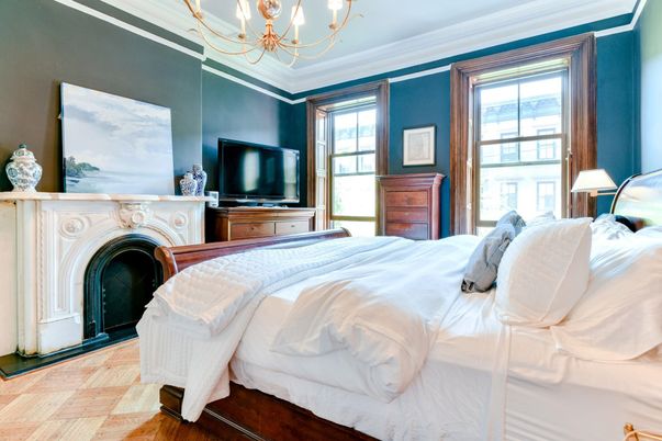 Bedroom, Chandelier, Fireplace, Interior