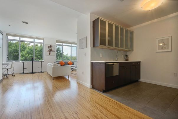 Interior, Kitchen, Living room, Stainless Steel Appliances, Wood Texture Flooring