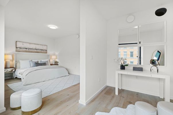 Bedroom, Interior, Recessed Lighting, Wood Texture Flooring
