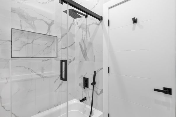 Bathroom, Glass Shower, Interior, Marble Walls