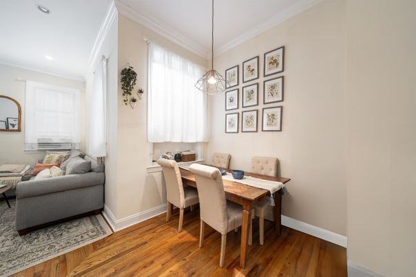 Dining room, Interior, Pendant Lights, Recessed Lighting, Wood Texture Flooring