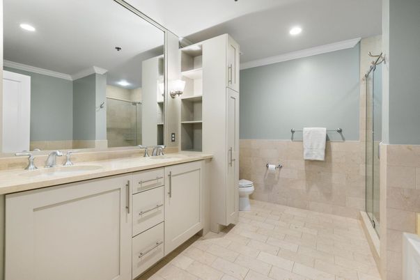Bathroom, Dual Sink Vanities, Glass Shower, Interior, Recessed Lighting