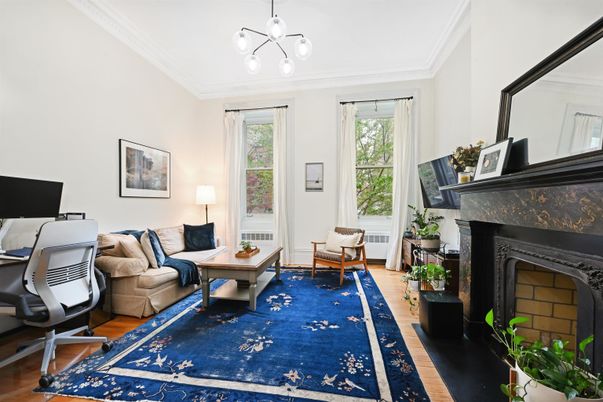 Fireplace, Home Office, Interior, Living room, Pendant Lights, Wood Texture Flooring