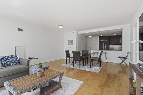 Dining room, Interior, Kitchen, Living room, Recessed Lighting, Wood Texture Flooring
