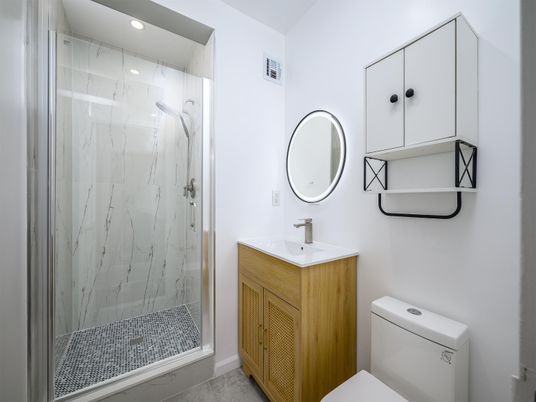Bathroom, Glass Shower, Interior, Recessed Lighting