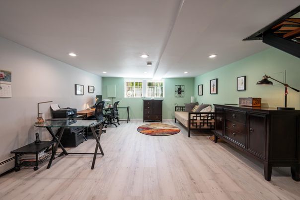 Home Office, Interior, Recessed Lighting, Wood Texture Flooring