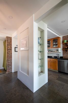 Interior, Kitchen, Recessed Lighting, Stone Walls