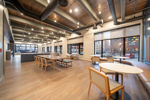 Dining room, Interior, Living room, Pendant Lights, Recessed Lighting, Wood Texture Flooring