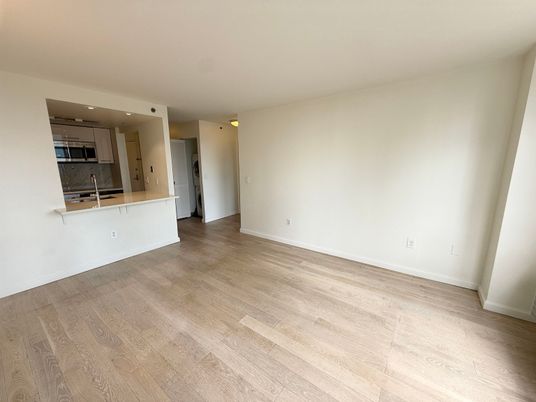 Empty room, Interior, Kitchen, Recessed Lighting, Wood Texture Flooring