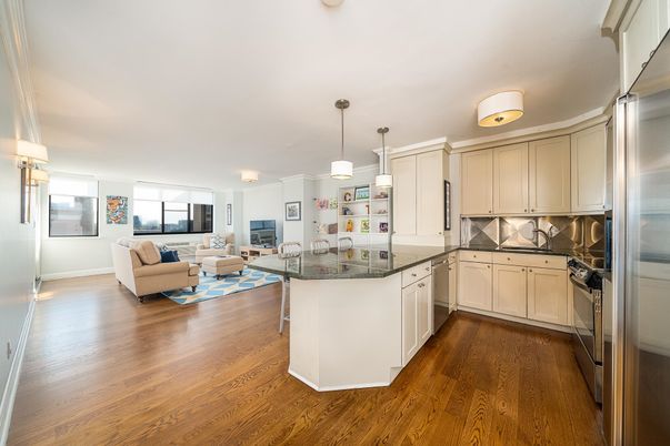 Interior, Kitchen, Living room, Pendant Lights, Stainless Steel Appliances, Wood Texture Flooring
