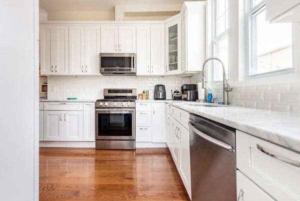 Interior, Kitchen, Stainless Steel Appliances, Wood Texture Flooring