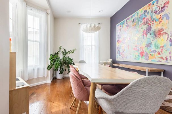 Dining room, Interior, Pendant Lights, Wood Texture Flooring