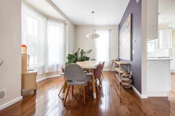Dining room, Interior, Pendant Lights, Recessed Lighting, Wood Texture Flooring