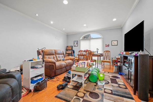 Dining room, Interior, Living room, Recessed Lighting, Wood Texture Flooring
