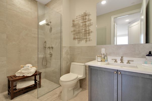 Bathroom, Glass Shower, Interior, Recessed Lighting