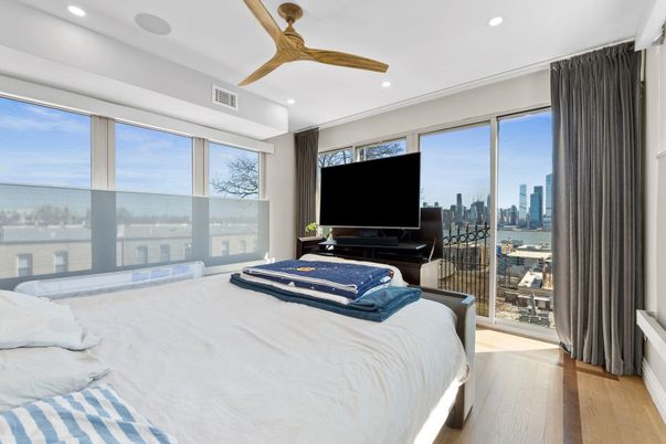 Bedroom, Interior, Recessed Lighting, Water, Wood Texture Flooring