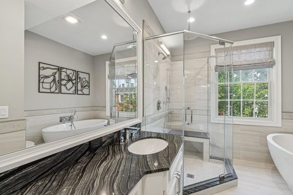 Bathroom, Dual Sink Vanities, Free Standing Baths, Glass Shower, Interior, Recessed Lighting