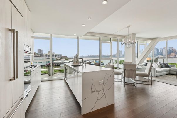 Chandelier, Dining room, Interior, Kitchen, Recessed Lighting, Water, Wood Texture Flooring