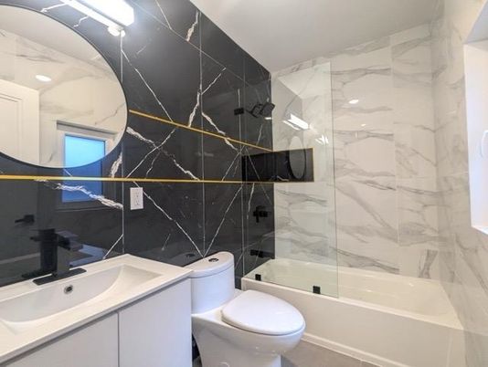 Bathroom, Glass Shower, Interior, Marble Walls