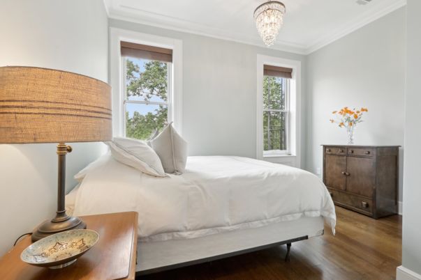Bedroom, Chandelier, Interior, Wood Texture Flooring