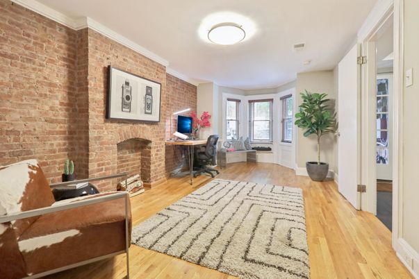 Fireplace, Home Office, Interior, Stone Walls, Wood Texture Flooring