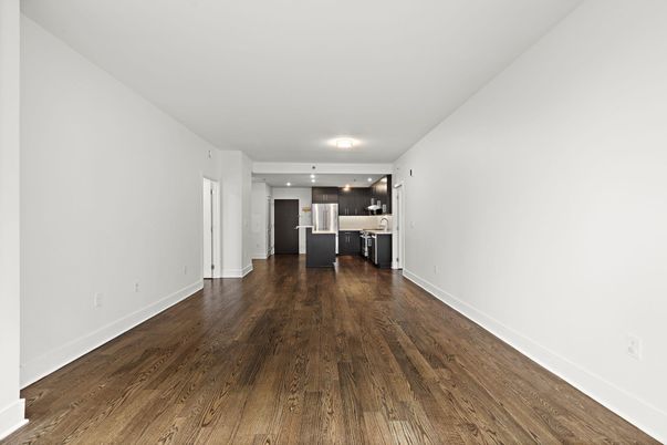 Empty room, Interior, Kitchen, Recessed Lighting, Wood Texture Flooring