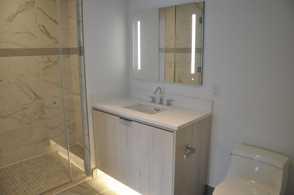 Bathroom, Glass Shower, Interior, Marble Walls