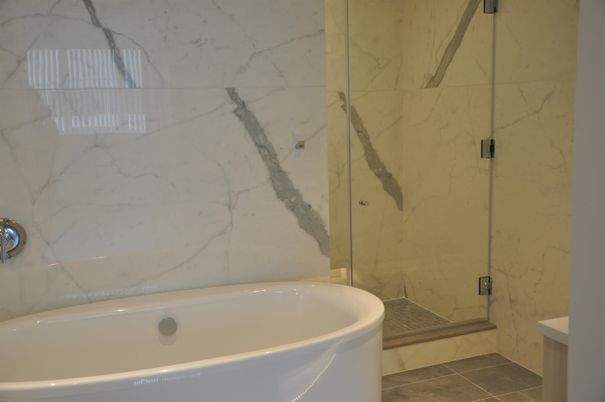 Bathroom, Glass Shower, Interior, Marble Walls