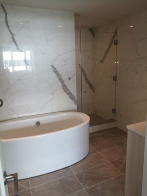 Bathroom, Glass Shower, Interior, Marble Walls