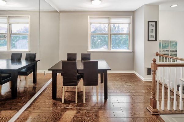 Dining room, Interior, Recessed Lighting, Wood Texture Flooring