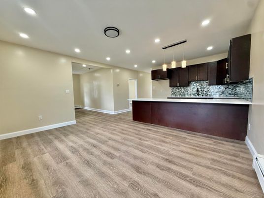 Interior, Kitchen, Pendant Lights, Recessed Lighting, Wood Texture Flooring