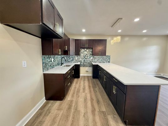 Interior, Kitchen, Pendant Lights, Recessed Lighting, Wood Texture Flooring