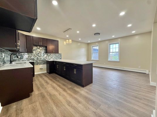 Interior, Kitchen, Pendant Lights, Recessed Lighting, Wood Texture Flooring